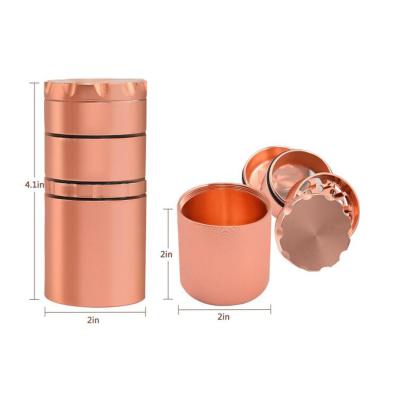 China 2021 Hot Selling Custom Logo Aluminum 4 Parts Aluminum Alloy Tobacco Metal Dry Herb Grinder With Storage Tank for sale