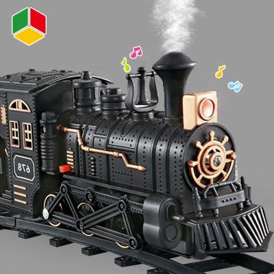 China Toy Train Set Electric Slot Train Toy for Boys Girls with Smokes, Lights and Sound, Railway Kits Steam Locomotive Engine, Cargo Cars and Track for sale