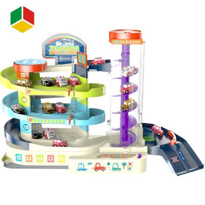 China Slot Toy QS Toy Table Game Multi-Layers Turning Elevator Rail Parking Lot Building DIY Selfassembly Miniature Racing Track Car Racing With for sale