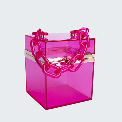 China New Appearance Neon Transparent Clear Acrylic Box Purse Handbag Party Sight Party Clutch Purse Hard Plastic Evening Clutch Bag With Chain Strap LYG21-754 for sale