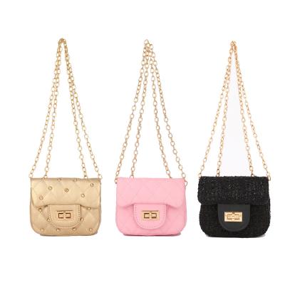 China Fashion/New Fashion Cute Solid Color Flap Shoulder Purse Pu Leather Cross - Body Purse Kids Mini Bag Quilted Chain Bags for sale