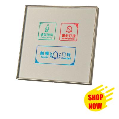 China Tempered Glass Panel Hotel Door Sign Plate With Doorbell / Please Clean / DND 86*86mm for sale