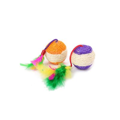 China Hot-selling cat toy feather ball cat toy double hole feather sisal viable wholesale interactive cat ball for sale