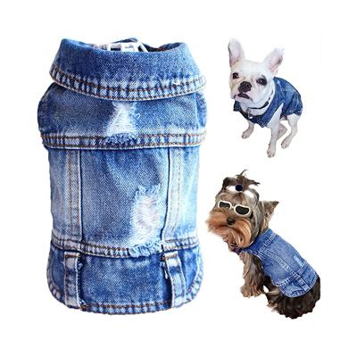 China Viable Dog Apparel Pet Clothes Blue Lapel Classic Puppy Coat Vest Costume T-shirt Manufacturers Custom Washed Denim Dog Fabric for sale