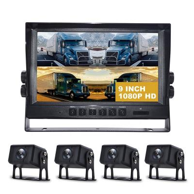 China 9 Inch Quad Split Screen Monitor 1080P Rearview 120 Degree Night Vision Security 360 Truck Camera System for sale