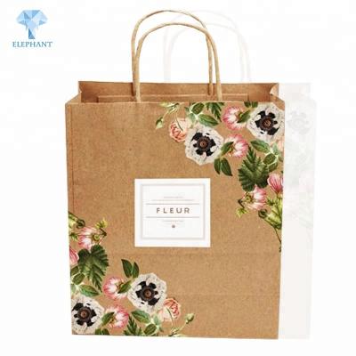 China Cheap Recyclable Custom Printed With Logos Brown Craft Paper Shopping Bag for sale