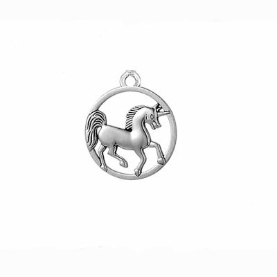 China Eco-Friendly Jewelry Making DIY Large Size Heavy Two Side Circle Around Hollow Cut Animal Shape Lucky Horse Unicorn Charm Pendant for sale