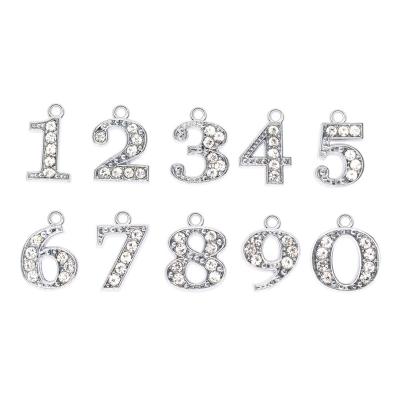 China Eco-friendly Cheap Factory Sale DIY Metal Inlay Diamond Crystal Arabic Numeral 0-9 Charm for sale