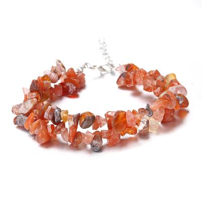 China Eco-friendly Handmade Two Layers Irregular Stone Crystal Healing Gravel Gemstone Natural Agate Elastic Bead Bracelets for sale