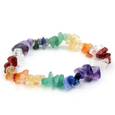 China Eco-friendly Handmade Elastic Irregular Colorful Stone Crystal Healing Gravel Natural Chakra Gemstone Beads Bracelets for sale