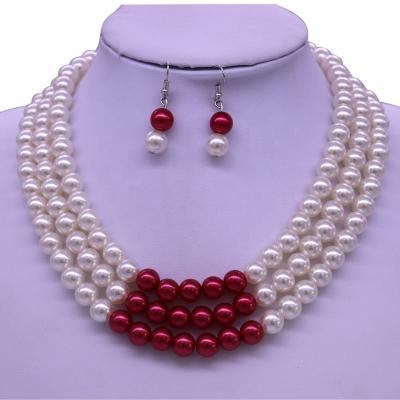 China New Fashion Eco-friendly Red White Greek Delta Pearl DST Soroirty Multilayer Pearl Statement Choker Necklaces For Girl Women for sale