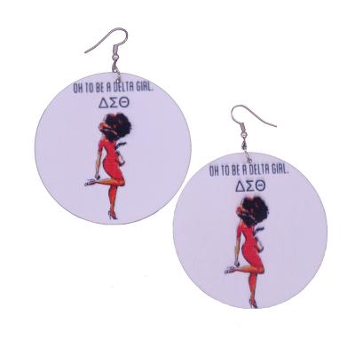 China Newcomer DST Eco-Friendly Label Painted To Be Delta Girl Delta Theta Wooden Sorority Earring Greek Organization Keepsake Jewelry for sale