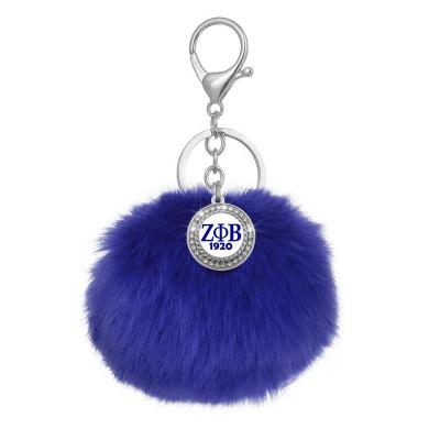 China Zeta Phi Beta Since 1920 Letter Dove Charm New Design Eco-Friendly Metal Sticker Alloy Greek Fur Pom Key Chain for sale