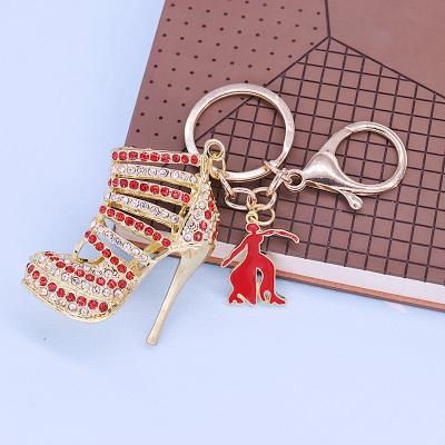 China 3D Cavity Soror Key Chains Design Diamond Stone Lady High Heel Eco-friendly White Red Greek Delta Shoes Courage DST for sale