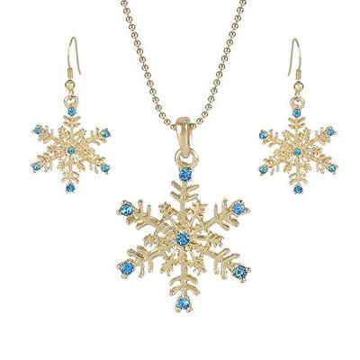 China Wholesale Eco-Friendly Fashion Winter Theme Christmas Decor Jewelry Metal Rhinestone Diamond Snowflake Pendant Necklace Earrings Set for sale