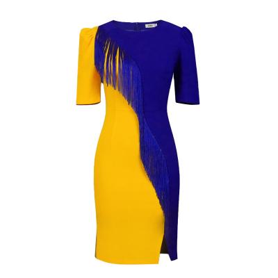 China Breathable Custom Design Soror Women Bodycon Royal Blue Greek Letter Solid Color Rho Sigma Tassel Company Party Wear Yellow Gamma for sale