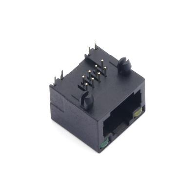 China Single Left Brass Or Bronze Network Interface 1x1 8P8C RJ45 Ethernet Female Connector With LED Indicator for sale