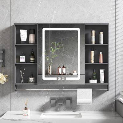 China Multifunctional Storage Rack Aluminum alloy wall mounted powder room locker with smart lighting. Fog removal. Bathroom mirror cabinet, bathroom storage rack for sale