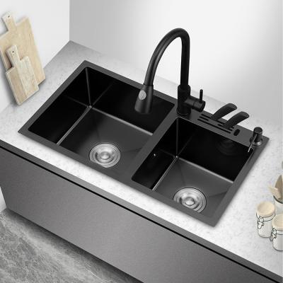 China Modern High quality Nanotechnology 304 stainless steel kitchen sink Dark grey kitchen sink Black faucet basin for sale