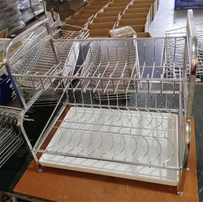 China Viable Furniture Hardware 2 Tier Metal Kitchen Stainless Steel Dish Drainer Rack Rack Drying Dish And Bowl Rack for sale