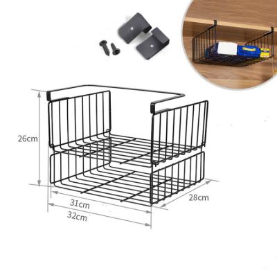 China Home Storage Space Saving Shelf Kitchen Multifunctional Hanging Rack Under Cabinet Wire Storage Basket for sale