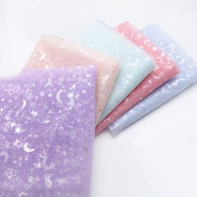 China Breathable In stock wholesale empty star and small dot design iridescent mesh with foil printed fabric for sale