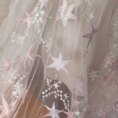 China Breathable Color Brilliancy Star Hexagram Soft Tulle Net Beading Sequins Lace Embroidery Fabric For Party Dress for sale