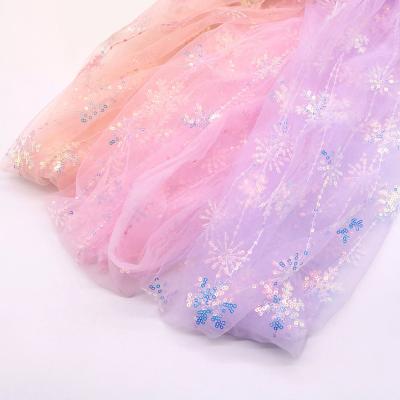 China Breathable Colorful snowflake sequin embroidery tulle lace fabric for kids princess dress for sale