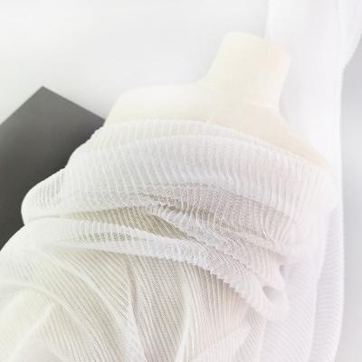 China Breathable Customized beige pleated fabric for summer dress pleated crepe mesh fabrics for sale