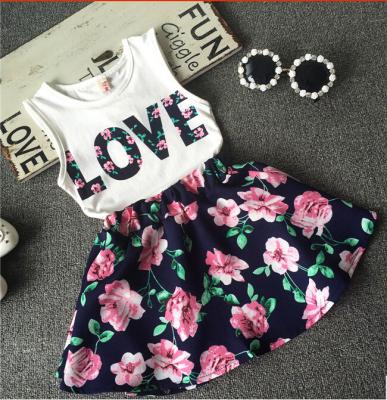 China 2021 New Cotton Girls' Love Letter Flower Sleeveless Vest 100% Floral Skirt for sale