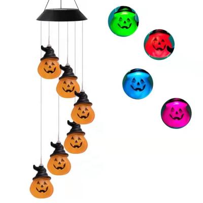 China Europe and America 2021 New LED Solar Wind Chime Light Halloween Yard Decoration Pumpkin Outdoor Waterproof Wind Chimes for sale