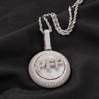 China New Design Hiphop Custom Letter Name Rotating Zircon Plated Around Hitter Chain Hip Hop Jewelry Pendant Necklace for sale