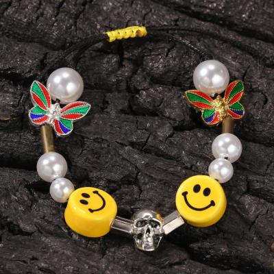 China CLASSIC Handmade Butterfly Bead Chain Smile Dice Hitter Hitter Hip Hop Beads Bracelet Adjustable for sale