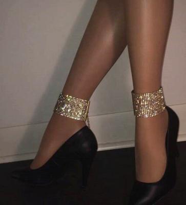 China European and American punk style exaggerated sexy full diamond women's multi-layer anklet chain TRENDY for sale