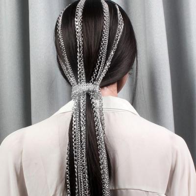 China European and American silver plated snap chain European and American jewelry tassel hair chain street fashion tassel chain headdress for sale