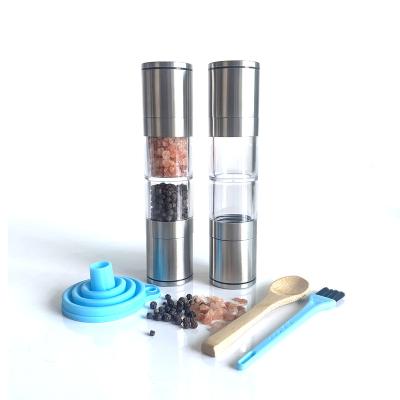 China Viable Manual Stainless Steel 2 In 1 Salt And Pepper Mill Grinder With Double Grinding Ceramic Core for sale