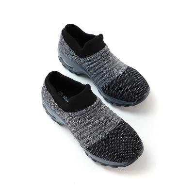 China Wholesale Breathable Knit Elastic Women Winter Shoes Ladies Sports Shoes With Cushioned Heel Black Gray Knitted Fabric for sale