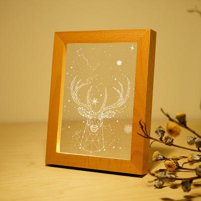 China wholesale rgb light string solid wood frame 3d led photo light wood frame with led light for sale