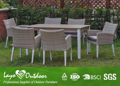 China White Extendable Dining Table Set Rattan Outdoor Patio Furniture Anti - Aging Feature for sale