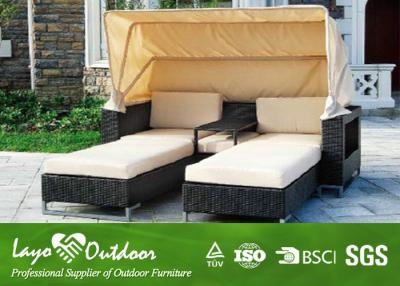 China Folding Awning Double Wide Chaise Lounge Indoor Rattan Sun Chairs Loungers Alum Frame for sale