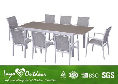 China Outdoor Places Aluminium Extending Dining Table Sets With Glass In Table Top for sale