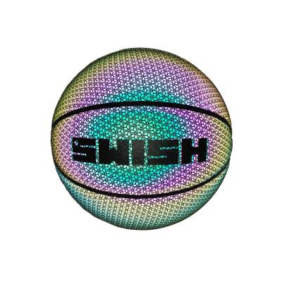 China Indoor diamond reflective basketball with light on holographic compound leather basketball dropshipping retail for sale