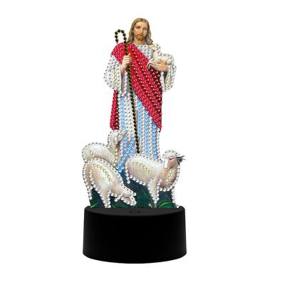 China Factory Direct Sale Religious Special 5D Jesus Night Light DIY CREATIVE Shaped Bead Mosaic Crystal Rhinestone Cross Stitch Embroidery for sale