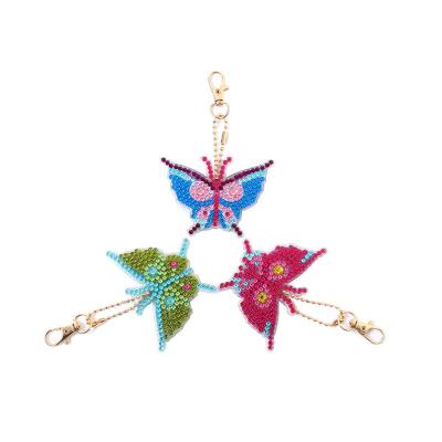 China American Style 3pcs/set DIY Full Drill Butterfly Shaped Diamond Painting Keychain Gift Keyring for sale