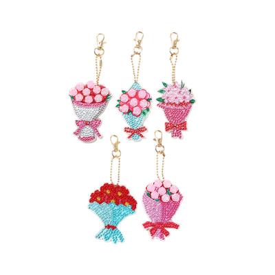 China American Custom Diamond 5d Pendant DIY Acrylic Painting Bag Decor Key Chains Key Chains 5pcs Flower Shape Bouquet Diamond 5pcs Style Key Chain for sale