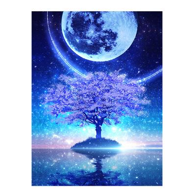 China 40*50cm Environmental Friendly 5D Diamond Painting Full Diamonds, Tree In The Night Glow Landscape Moon DIY Decoration Painting By Number for sale