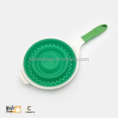 China Long Food Sustainable Vegetable Plastic Folding Silicone Collapsible Colander for sale