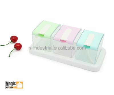 China BPA Free Sustainable 3pcs Square Shape Plastic Seasoning Box With Spoon for sale