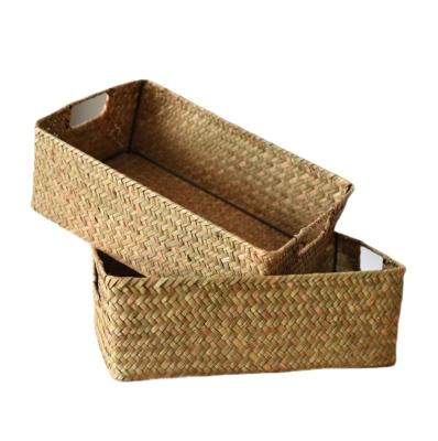 China Seagrass+Iron Rectangular Bamboo Woven Basket, Straw Woven Basket, Bamboo Basket for sale