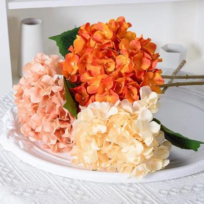 China Simulated silk single branch with leaves flower silk wedding hydrangea macrophylla fabric home decoration wholesale for sale